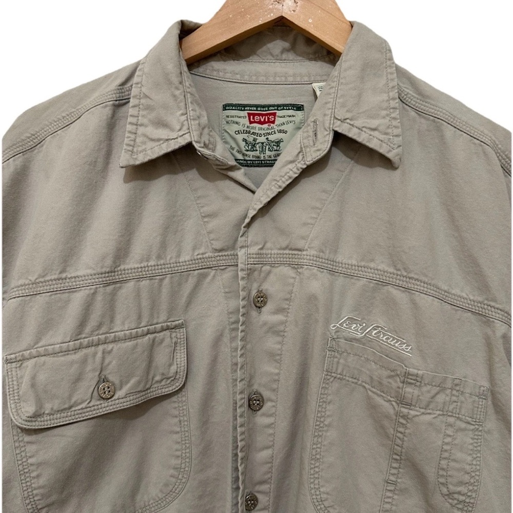 Levis VTG 90s Men L Metal Buttons Up Shirt Tactical Canvas Two Horse